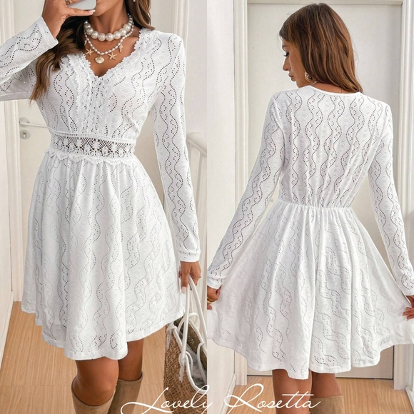 Ivory Lace Long Sleeve Dress - Picture 1 of 8